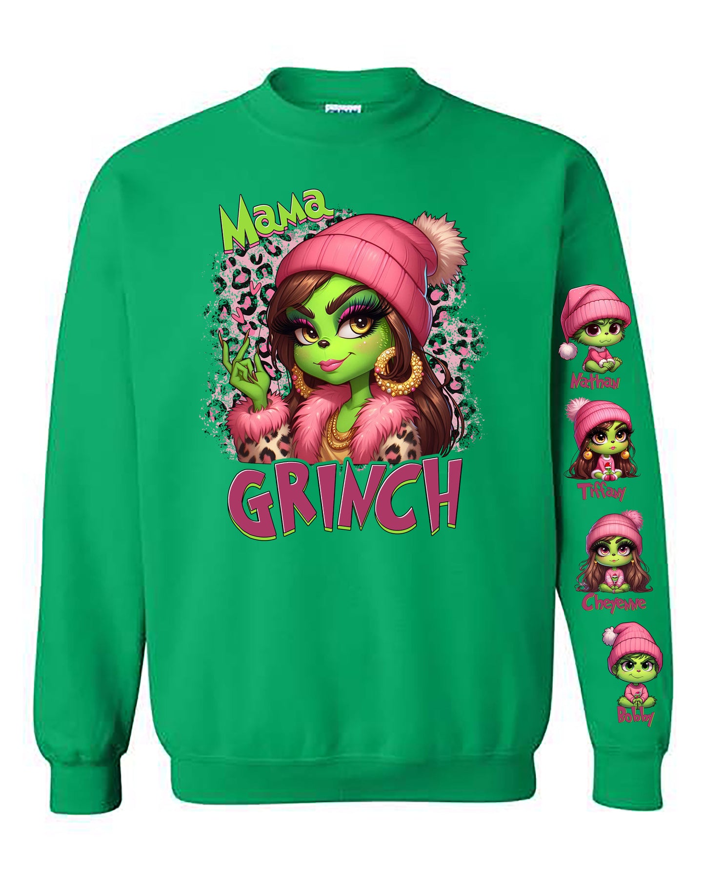 Mama Grinch with Babies on Sleeve Sweatshirt Heavy Blend